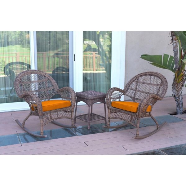 Propation W00210-2-RCES016 3 Piece Santa Maria Honey Rocker Wicker Chair Set; Orange Cushion PR1081403